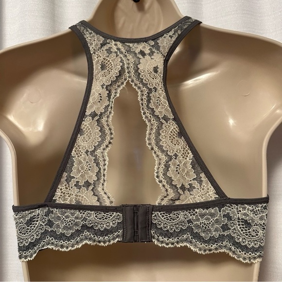 Felina Womens Lace Bralette Scalloped Edge Two Tone Gray Cream Size Small - Picture 3 of 8